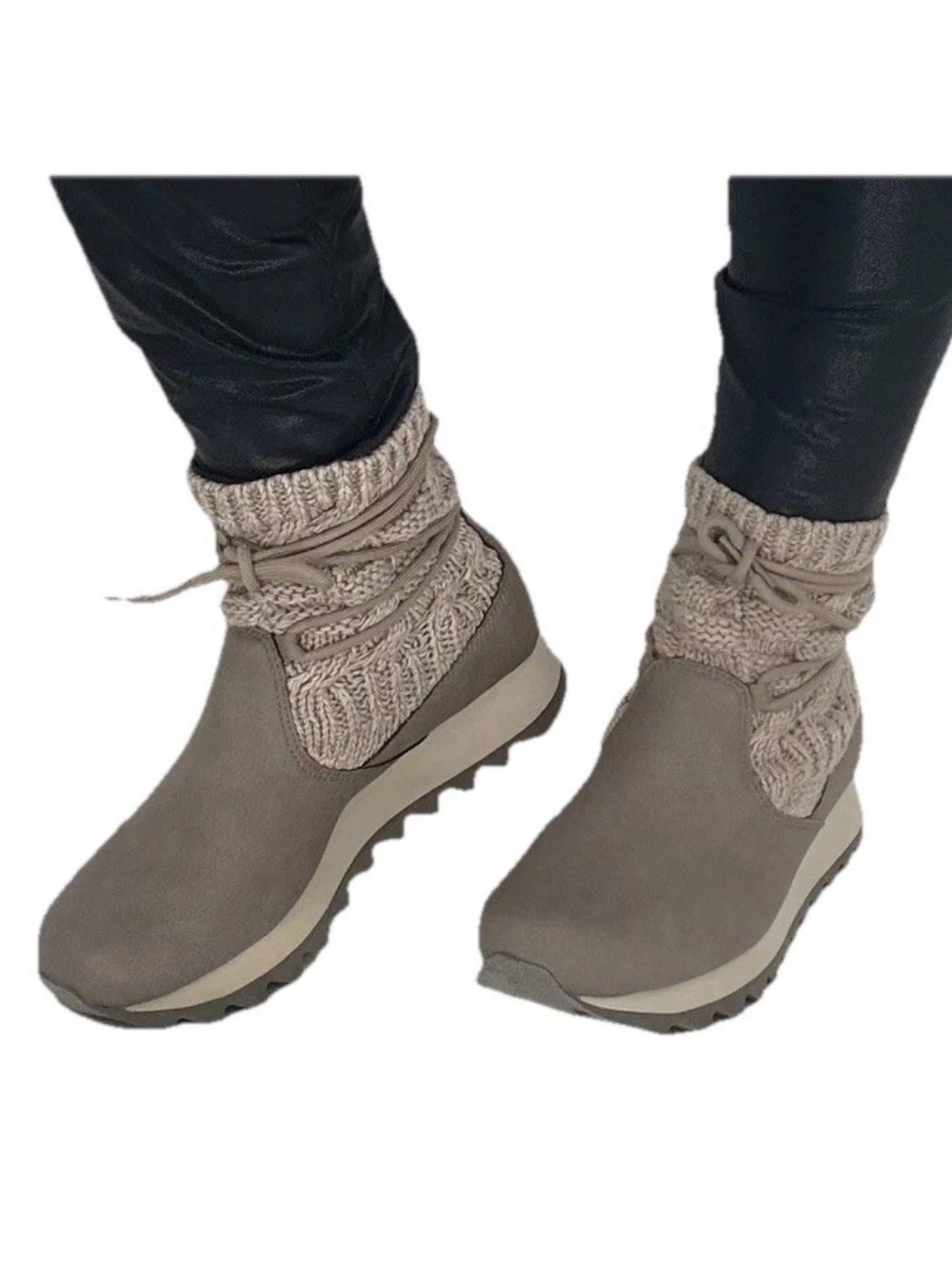 Merrell Alpine Pull On Brindle Vegan Leather Knit Snow Boots 7.5 Winter Cabin